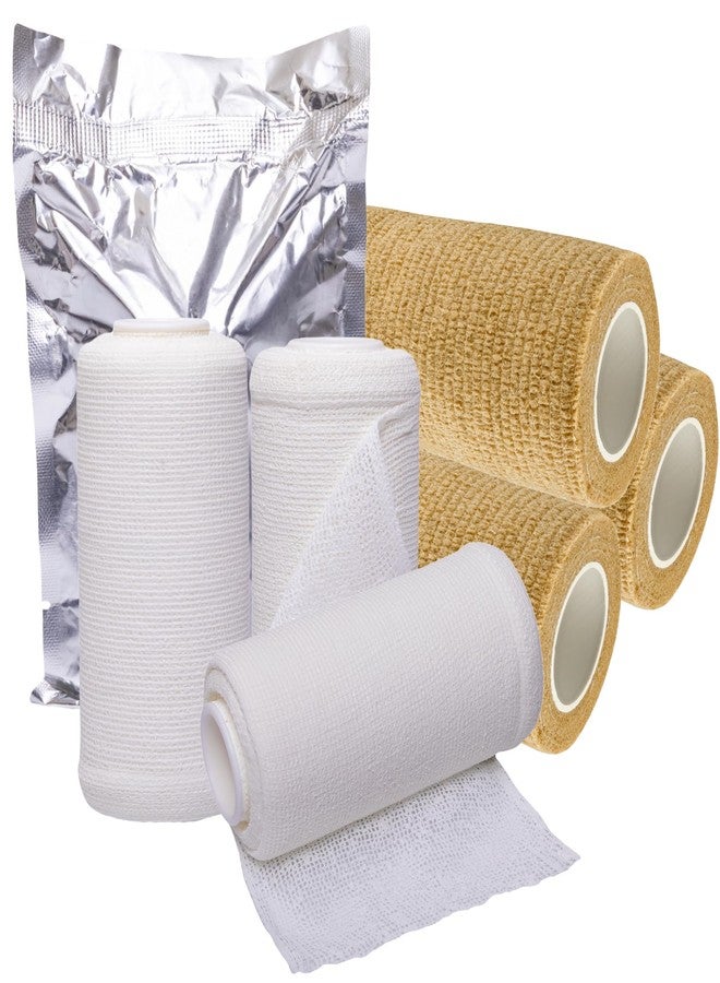 Vakly 4" Unna Boot Bandage Gauze Dressing with Zinc Oxide [4” x 10 Yards] Provides Customized Compression + Self Adhesive Cover Wrap (3 of Each) Individually Packaged - Image 1